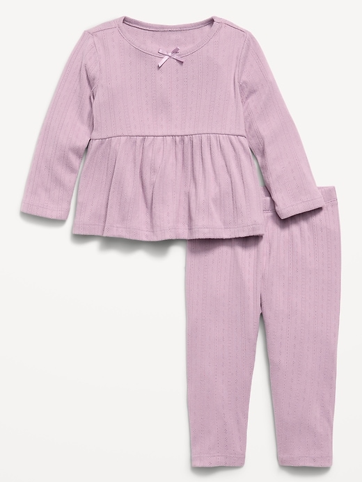 Image number 1 showing, Long-Sleeve Pointelle-Knit Top and Pants Set for Baby