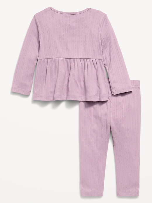 Image number 2 showing, Long-Sleeve Pointelle-Knit Top and Pants Set for Baby