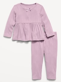 Image number 1 showing, Long-Sleeve Pointelle-Knit Top and Pants Set for Baby