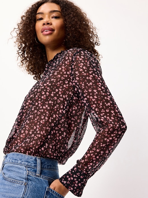 Image number 4 showing, Airy Long-Sleeve Button-Down Top
