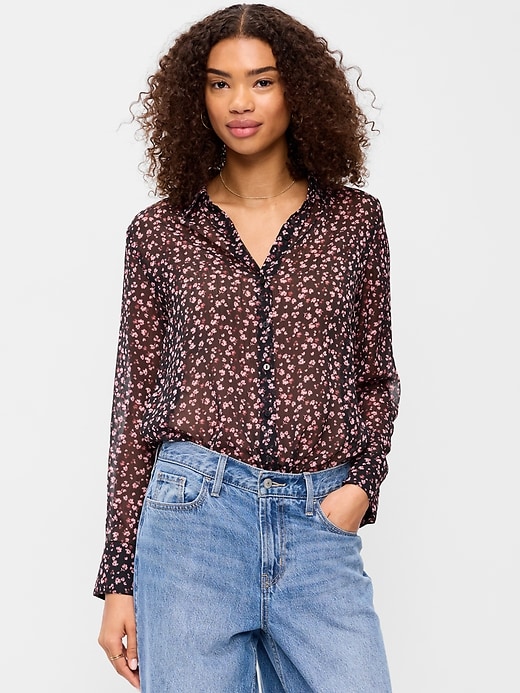 Image number 1 showing, Airy Long-Sleeve Button-Down Top