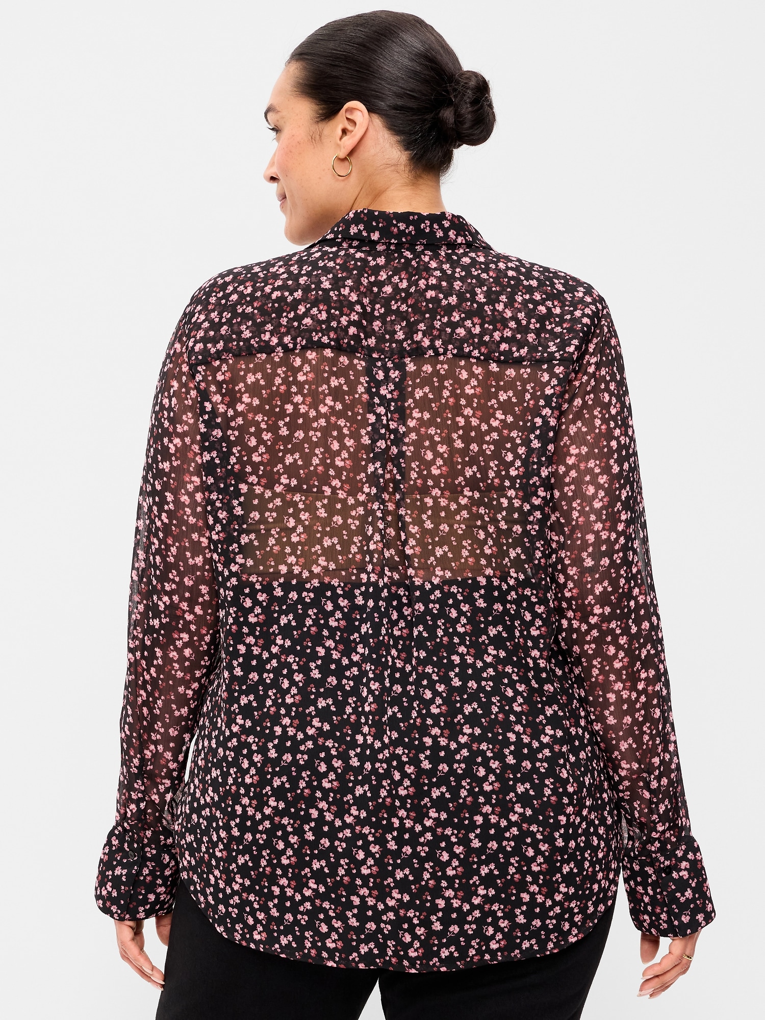 Airy Long-Sleeve Button-Down Top