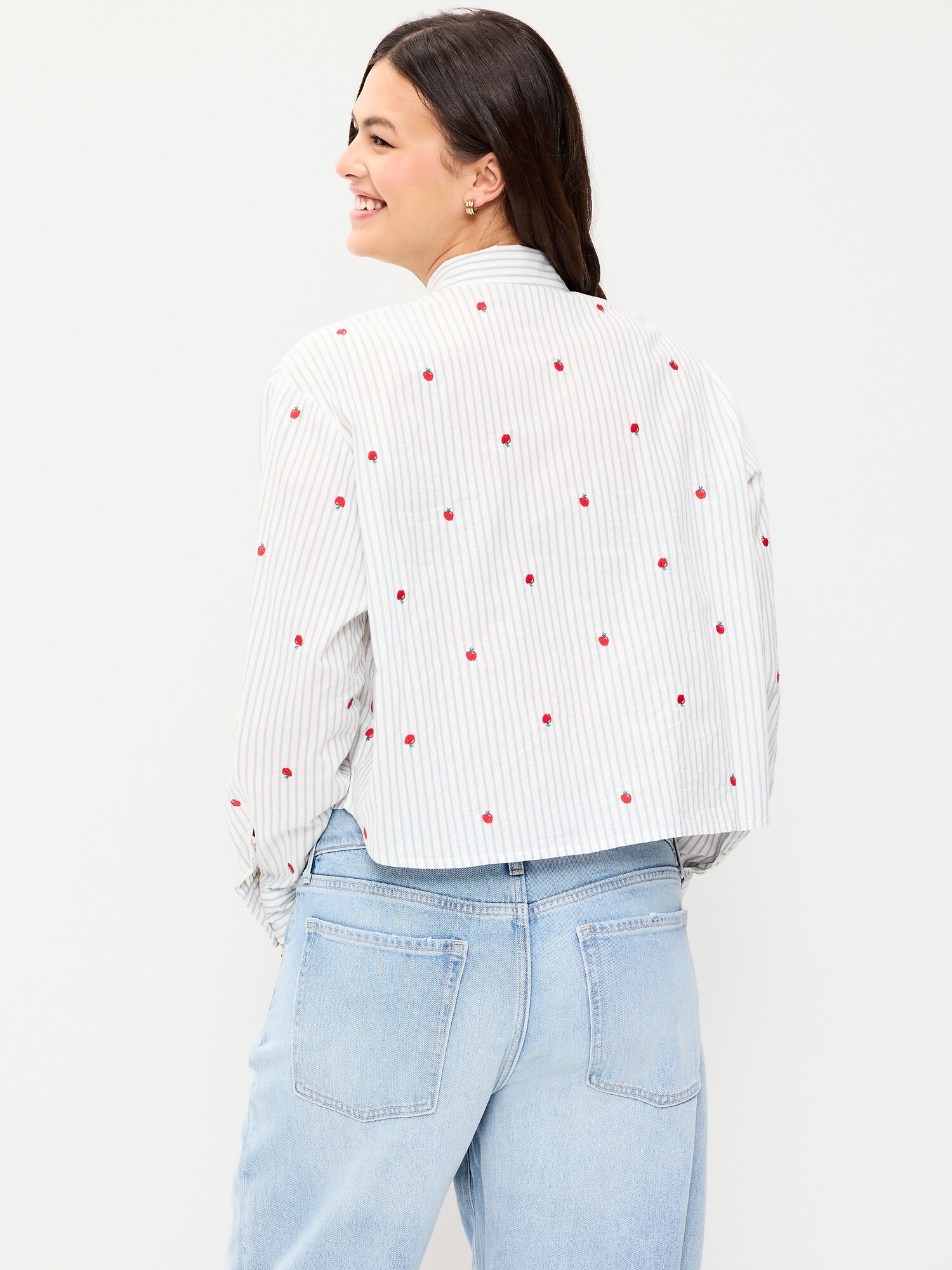 Женская рубашка Old Navy Cropped Button-Down Striped, цвет: Apple — фото 6