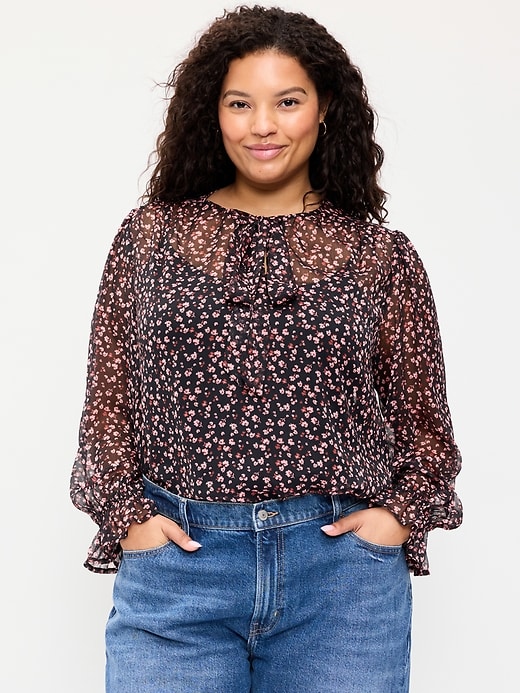Image number 7 showing, Chiffon Semi-Sheer Tie-Front Top