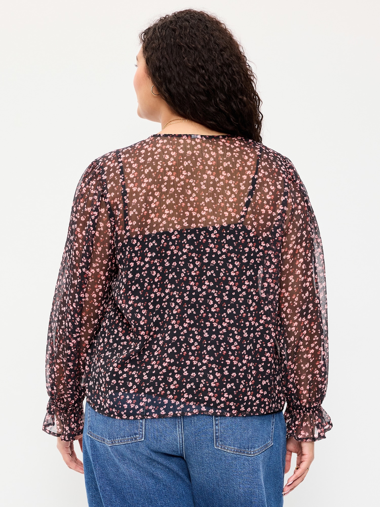 Chiffon Semi-Sheer Tie-Front Top