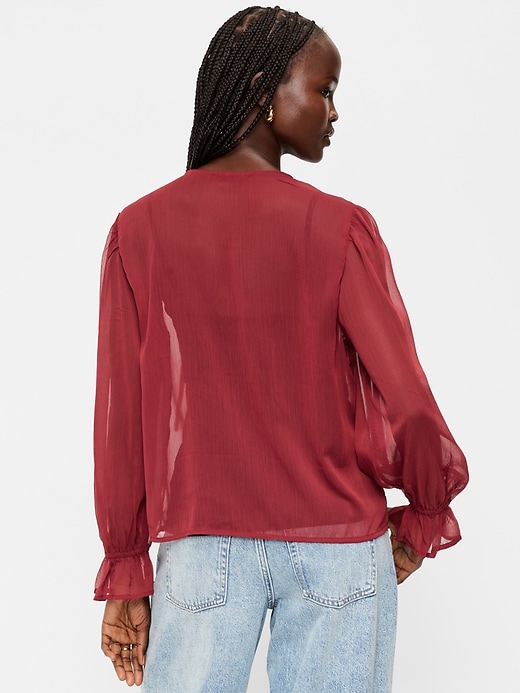 Image number 2 showing, Long-Sleeve Chiffon Tie-Front Top