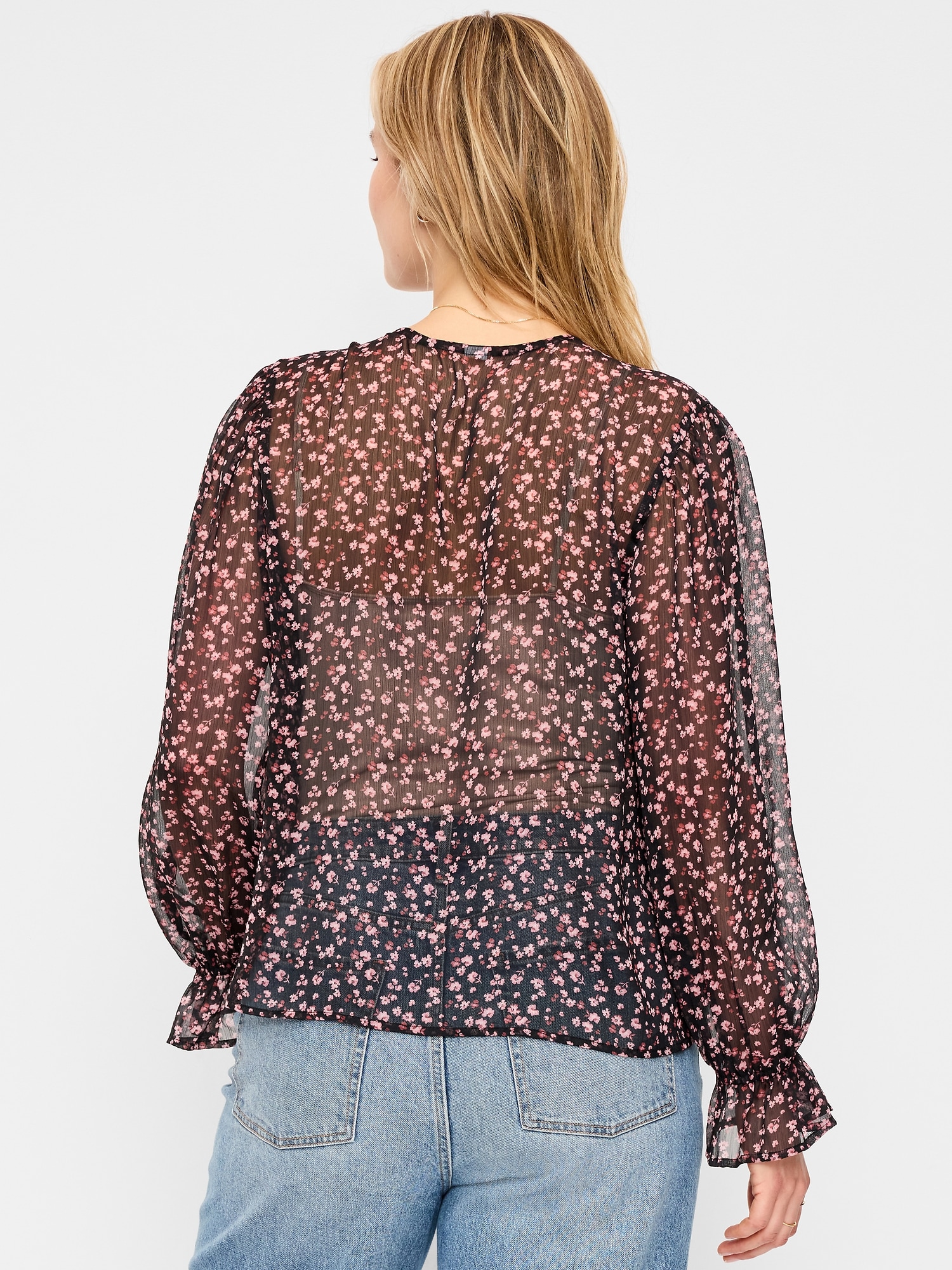Chiffon Semi-Sheer Tie-Front Top