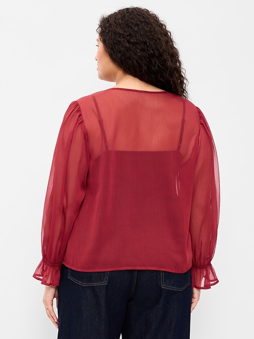 Image number 8 showing, Long-Sleeve Chiffon Tie-Front Top