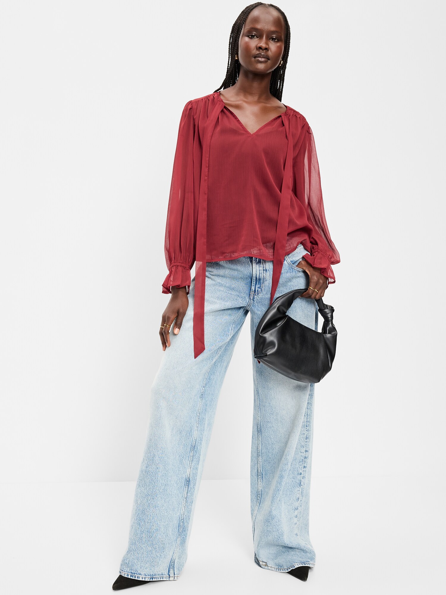 Женский топ Old Navy Long-Sleeve Chiffon Tie-Front Top, цвет: Emberglow — фото 3