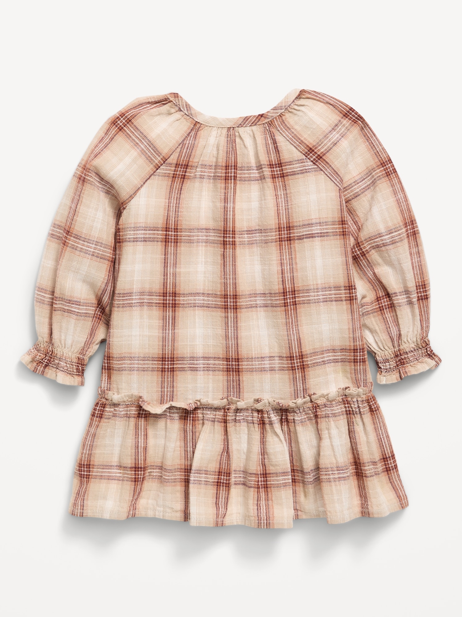 Long-Sleeve Plaid Ruffled Swing Dress for Baby