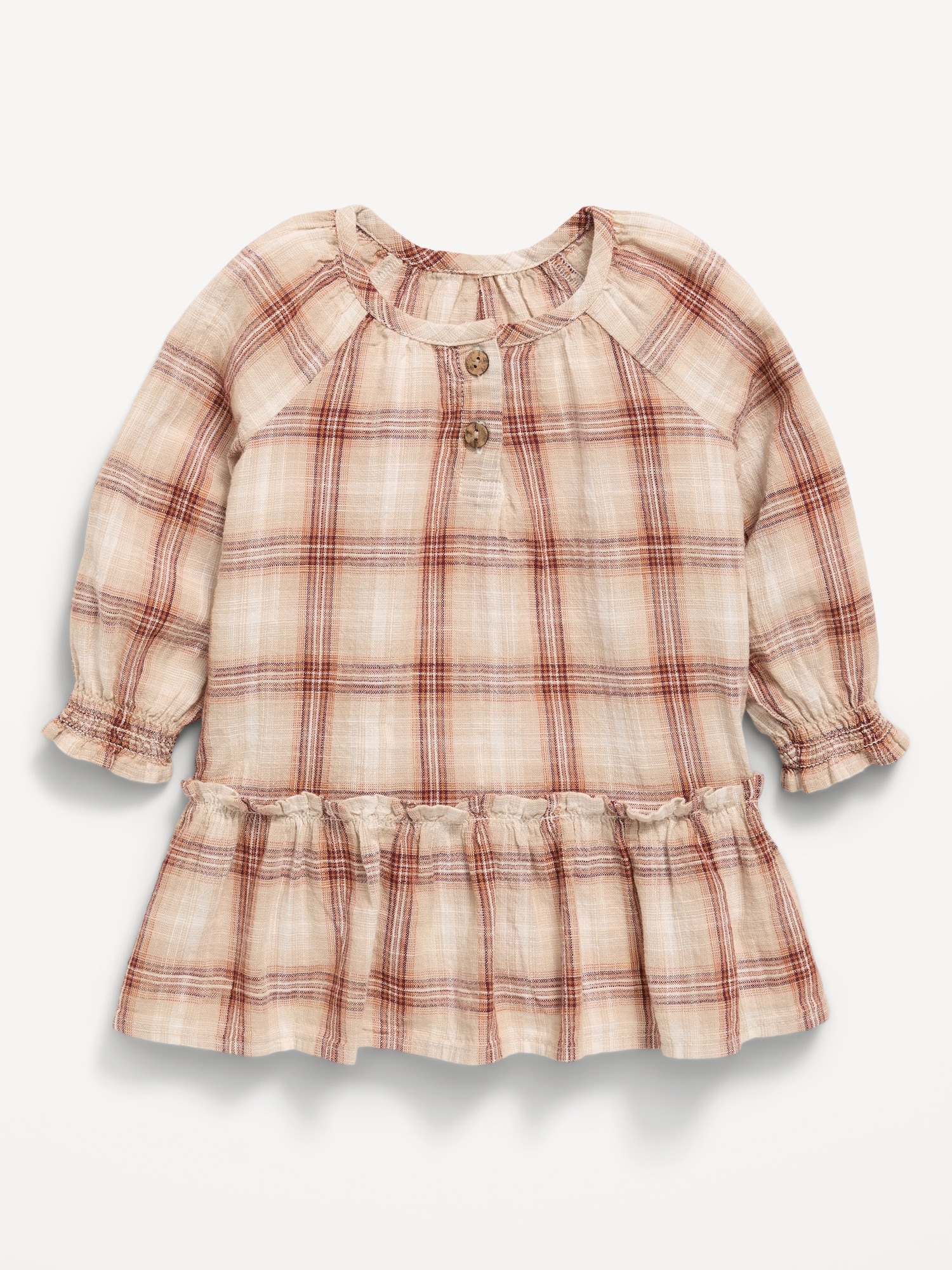 Long-Sleeve Plaid Ruffled Swing Dress for Baby