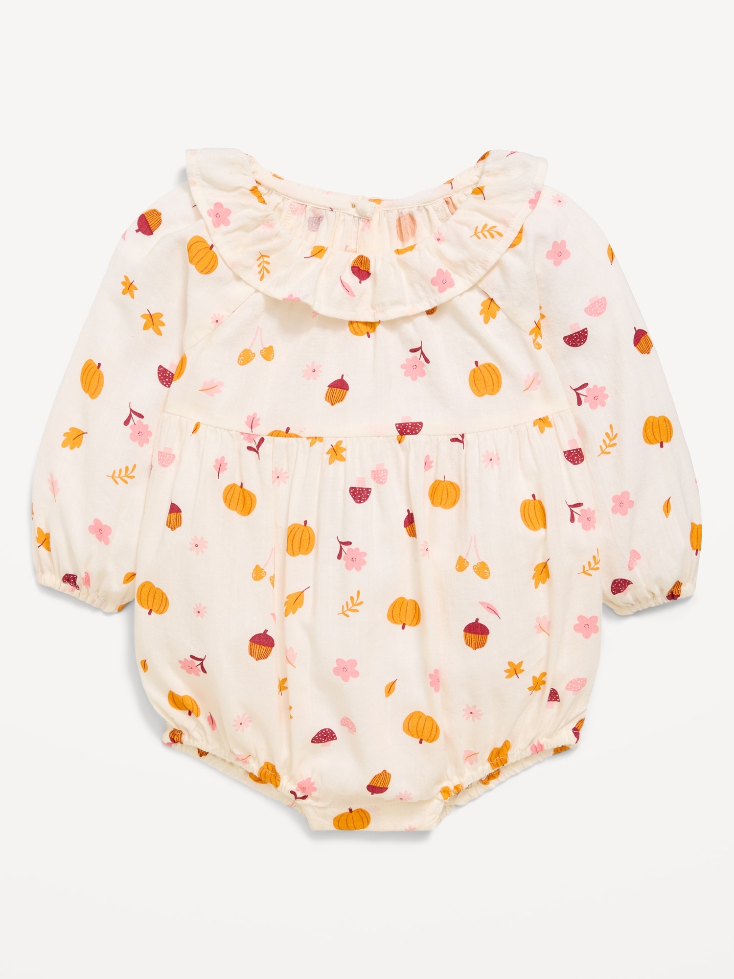 Printed Long-Sleeve Ruffle-Trim Romper for Baby
