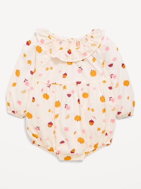 Printed Long-Sleeve Ruffle-Trim Romper for Baby