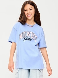 Image number 1 showing, Oversized Short-Sleeve Graphic Tunic T-Shirt for Girls