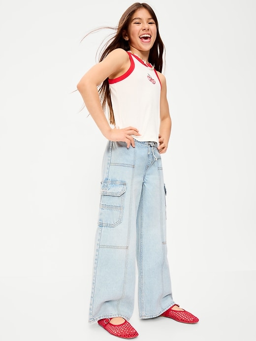 Image number 3 showing, Pull-On Low-Rise Super Baggy Wide-Leg Cargo Jeans for Girls