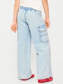 Image number 2 showing, Pull-On Low-Rise Super Baggy Wide-Leg Cargo Jeans for Girls