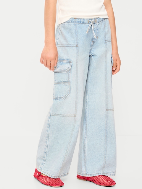 Pull-On Low-Rise Super Baggy Wide-Leg Cargo Jeans for Girls