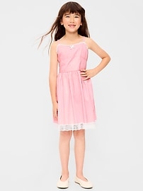Image number 1 showing, Sleeveless Fit and Flare Striped Lace-Trim Dress for Girls