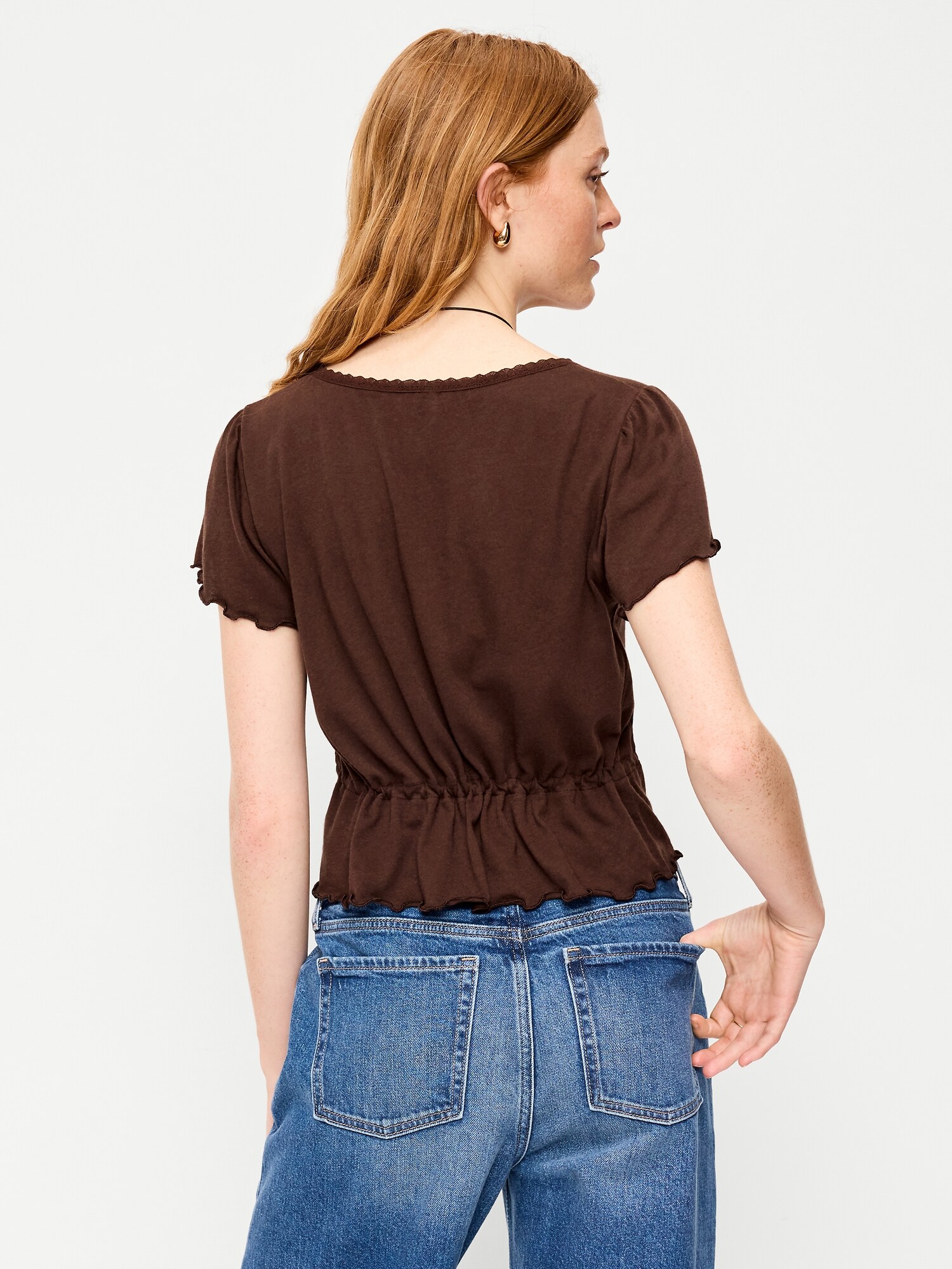 Женский топ Old Navy Lace-Trim Button-Down Top, цвет: Earthen — фото 2