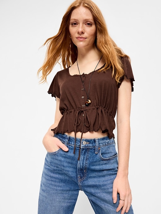 Image number 1 showing, Lace-Trim Button-Down Top