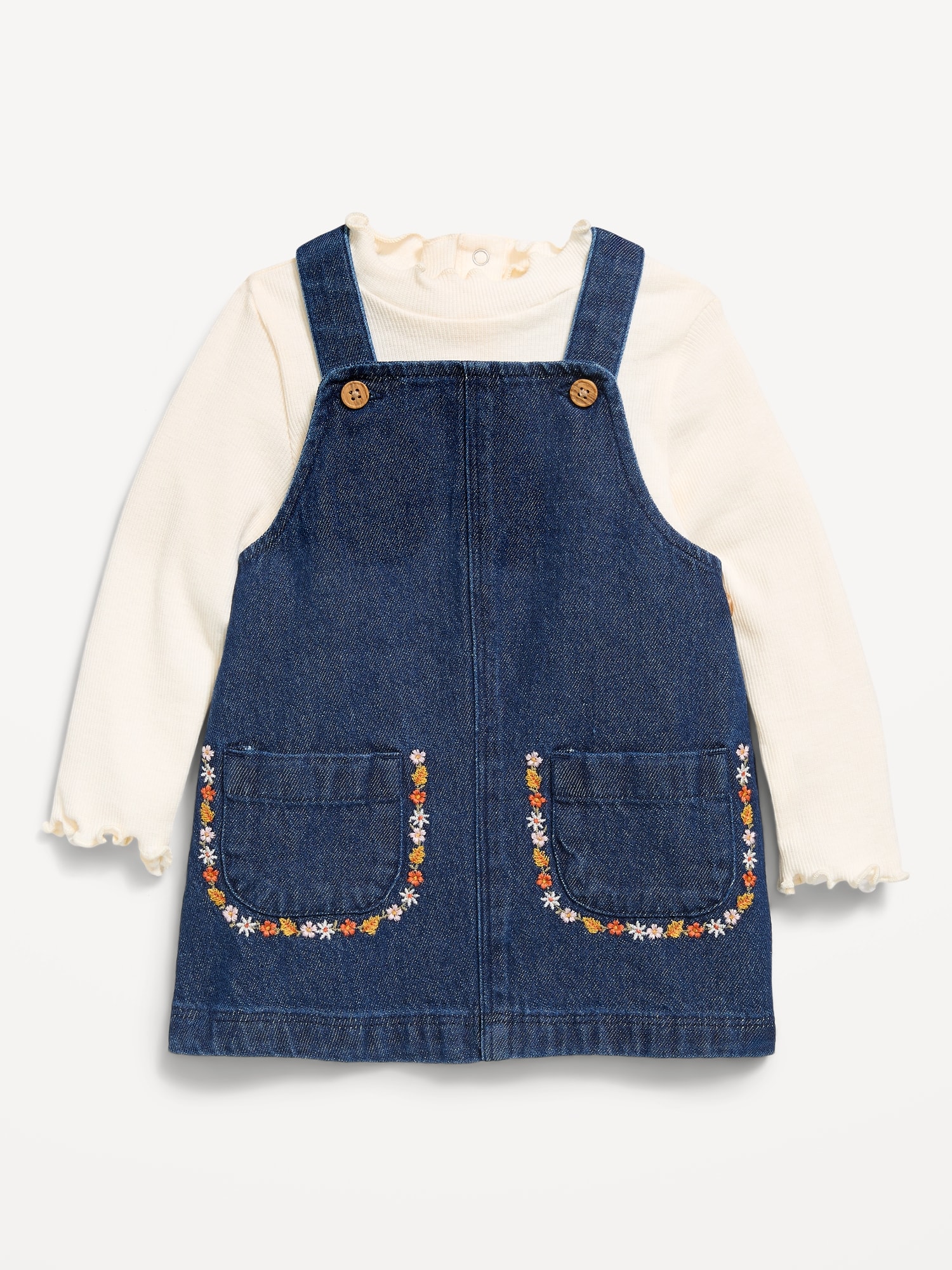 Sleeveless Denim Dress and Long-Sleeve Top Set for Baby
