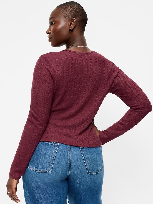 Image number 6 showing, Long-Sleeve Button-Front Pointelle Top