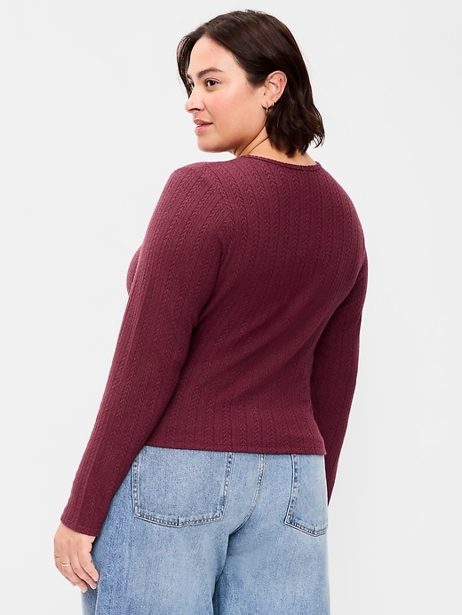Image number 8 showing, Long-Sleeve Button-Front Pointelle Top