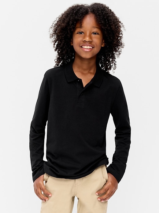 Image number 1 showing, School Uniform Long-Sleeve Polo Shirt for Boys