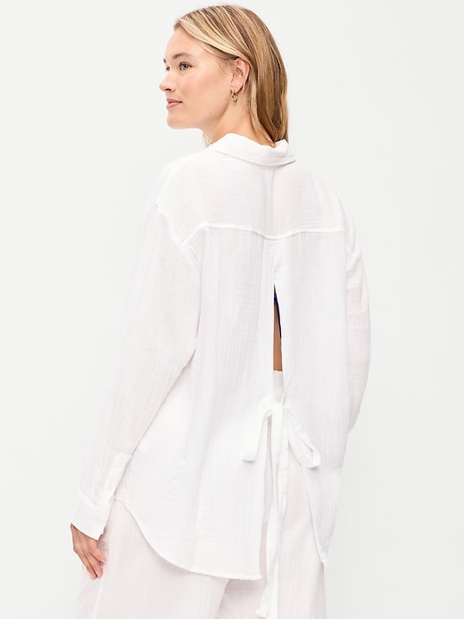 Image number 6 showing, Open-Back Crinkle Gauze Button-Down Shirt