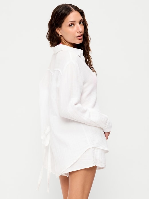 Image number 2 showing, Open-Back Crinkle Gauze Button-Down Shirt