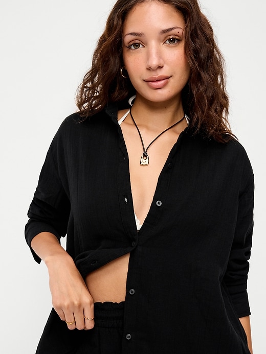 Image number 4 showing, Open-Back Crinkle Gauze Button-Down Shirt