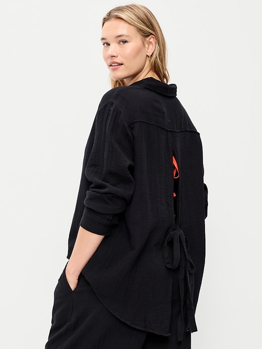 Image number 6 showing, Open-Back Crinkle Gauze Button-Down Shirt