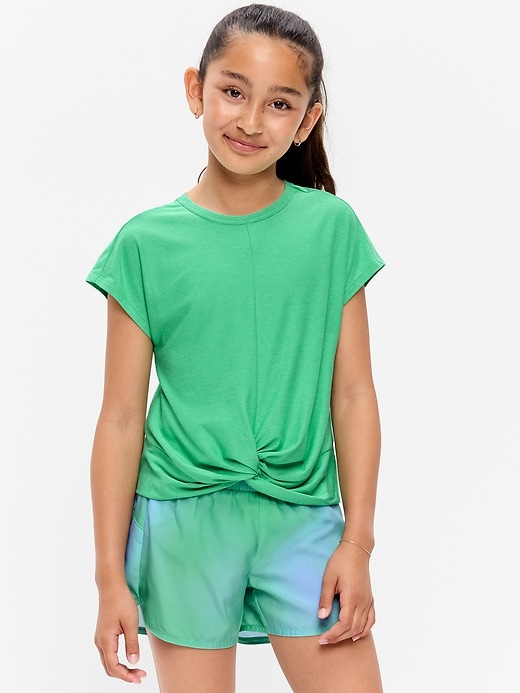 Image number 1 showing, CloudMotion Short-Sleeve Front-Knot T-Shirt for Girls