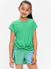 Image number 1 showing, CloudMotion Short-Sleeve Front-Knot T-Shirt for Girls
