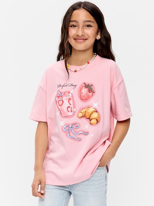 Image number 1 showing, Oversized Short-Sleeve Graphic Tunic T-Shirt for Girls