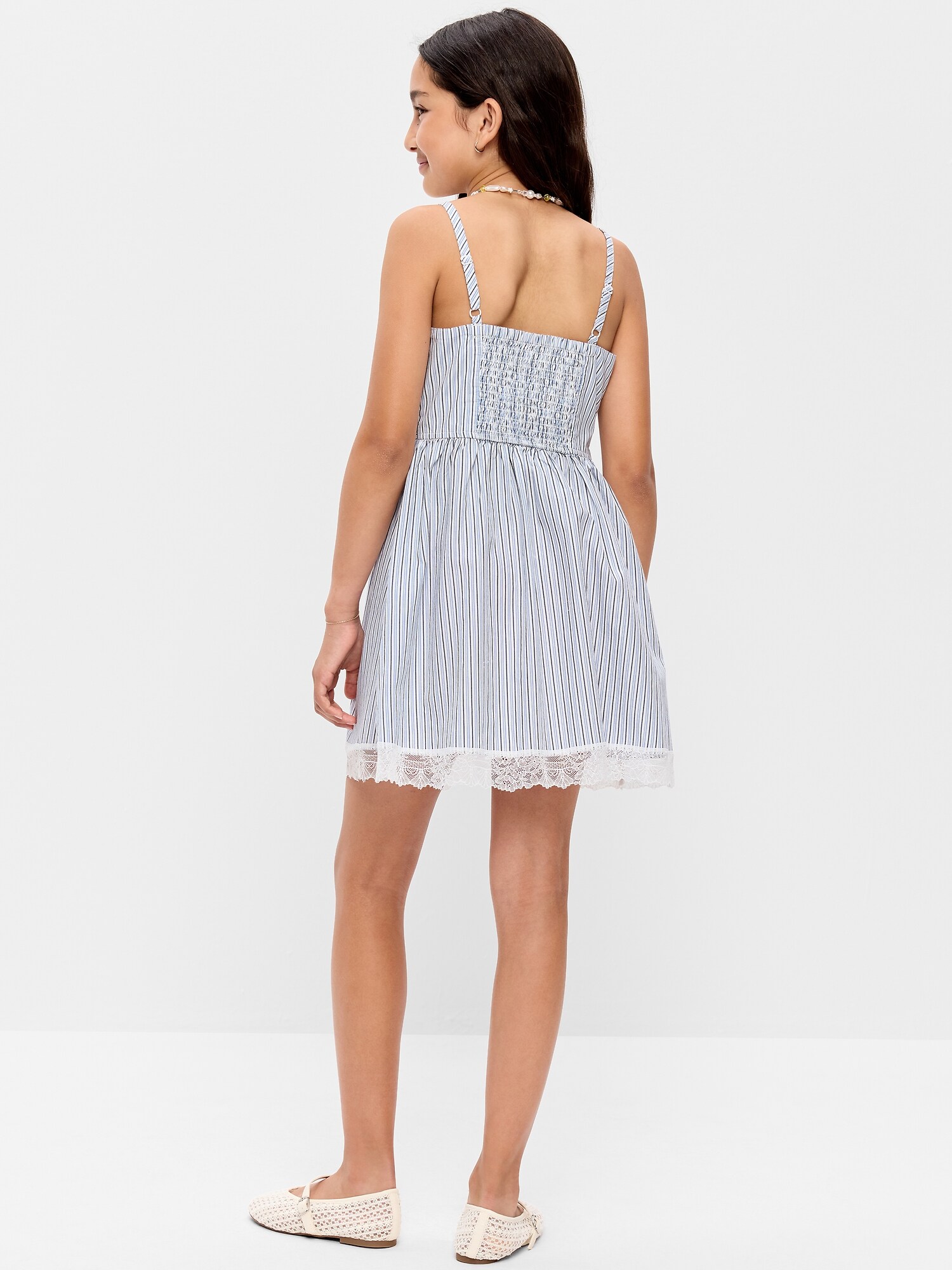 Платье Old Navy Sleeveless Fit and Flare Striped Lace-Trim Dress для девочек, цвет: Синий полосатый — фото 2