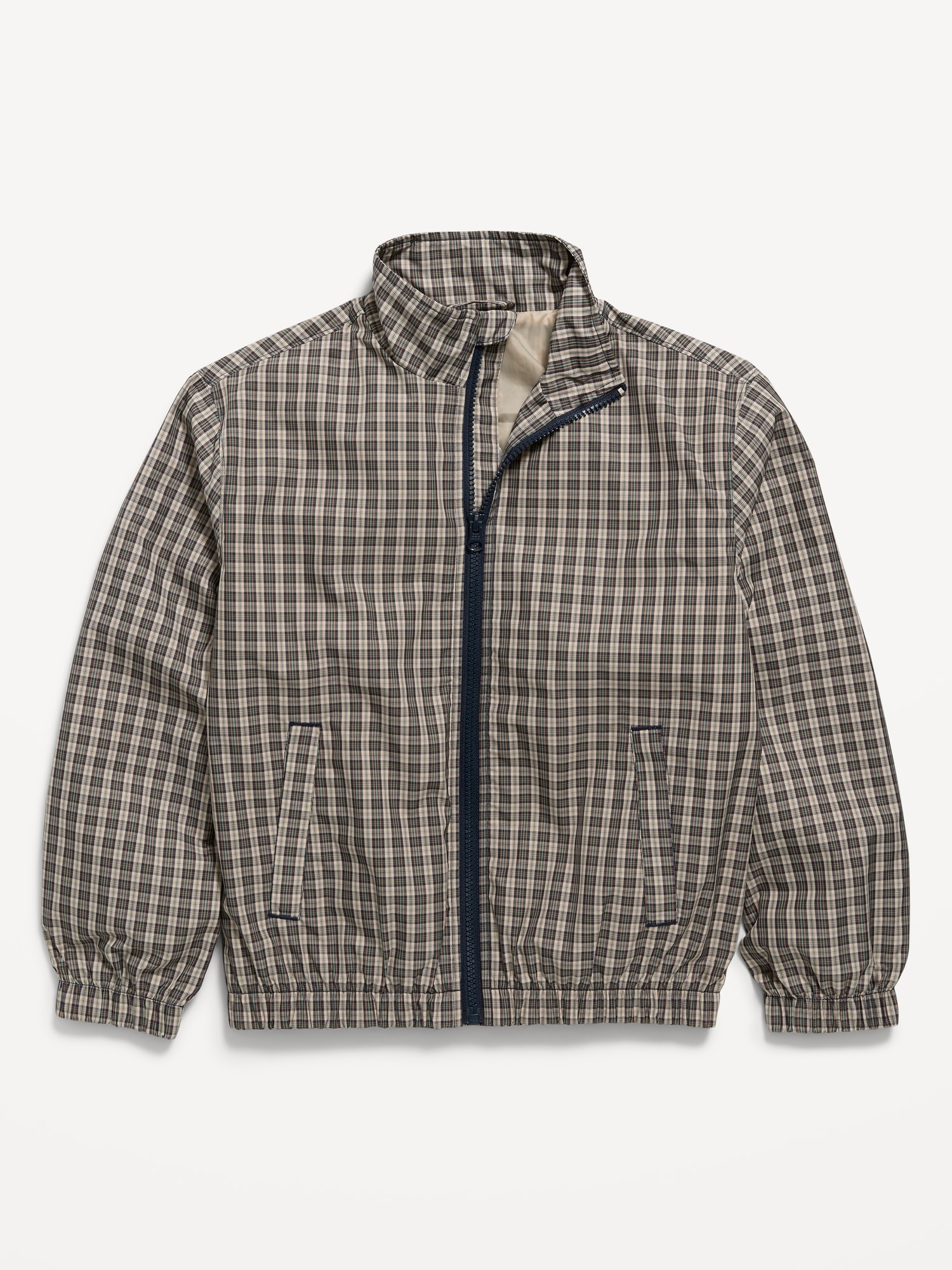 Water-Resistant Plaid Full-Zip Windbreaker for Boys