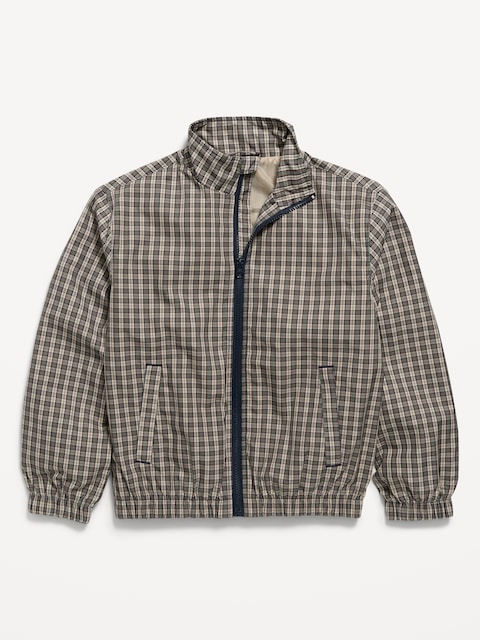 Water-Resistant Plaid Full-Zip Windbreaker for Boys