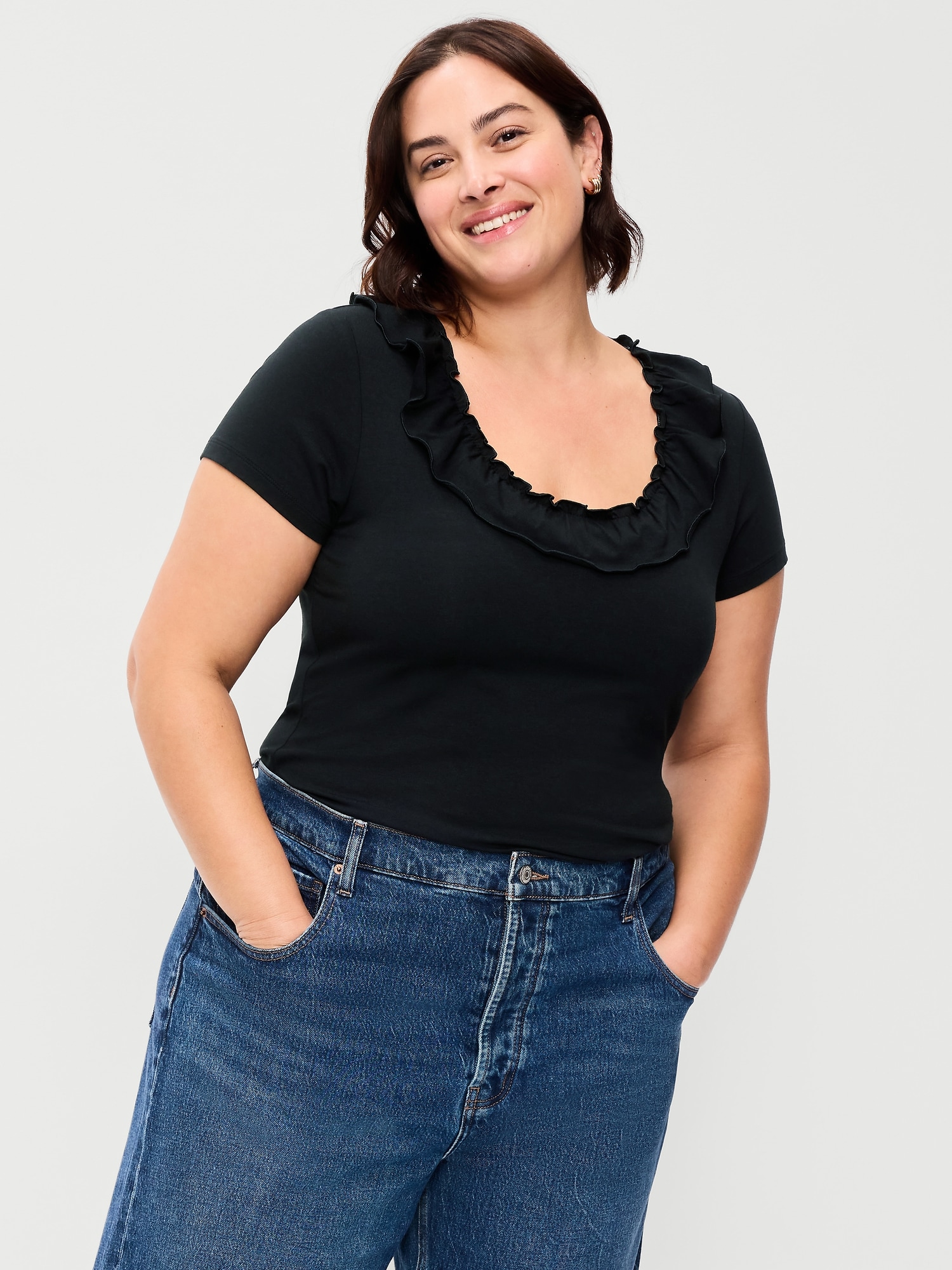 Lettuce-Edge Scoop-Neck Top