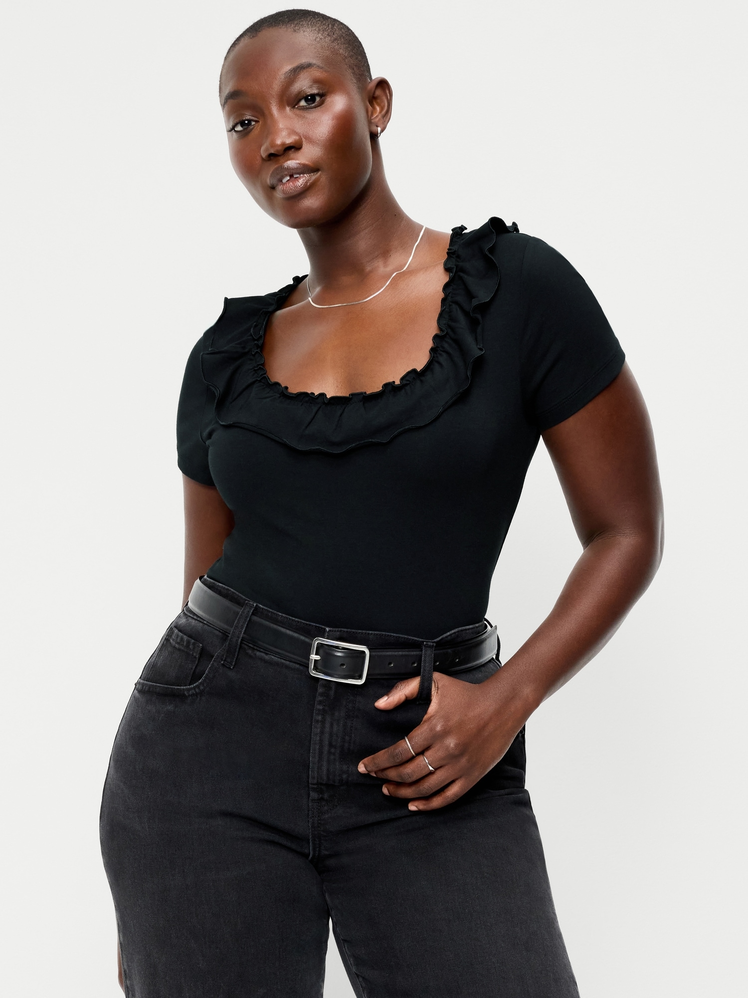 Lettuce-Edge Scoop-Neck Top