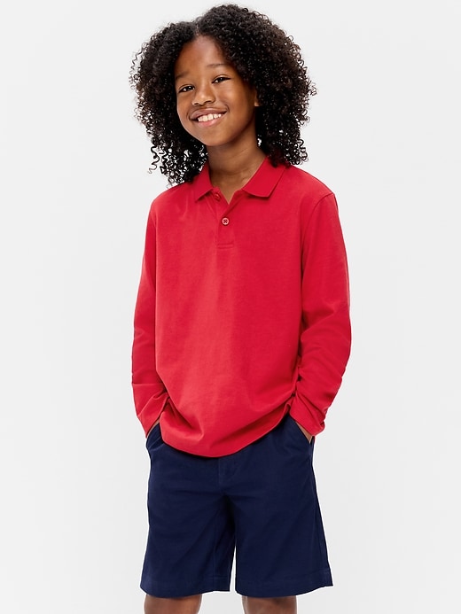 Image number 1 showing, School Uniform Long-Sleeve Polo Shirt for Boys