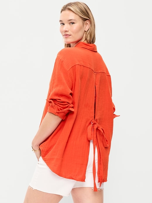 Image number 6 showing, Open-Back Crinkle Gauze Button-Down Shirt