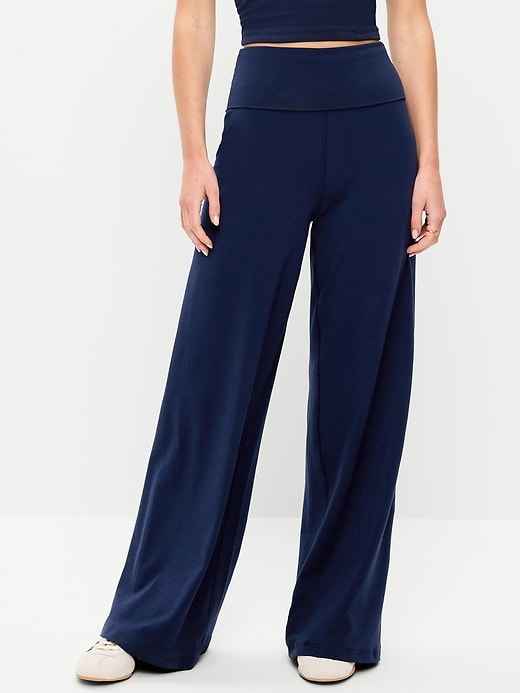 Image number 1 showing, High-Waisted PowerChill Fold-Over Wide-Leg Pants