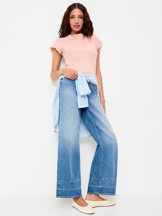 Image number 3 showing, Lettuce-Edge Pointelle Top
