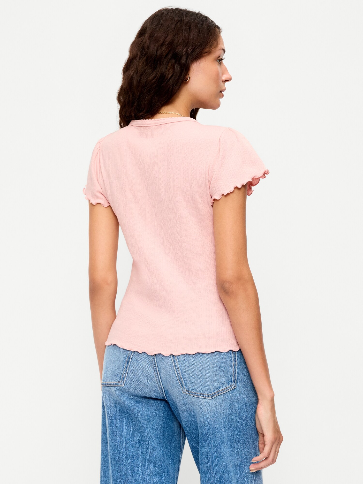 Женский топ Old Navy Lettuce-Edge Pointelle Top, цвет: Розовый — фото 2