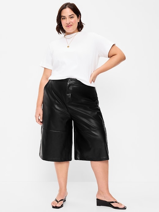 Image number 4 showing, Mid-Rise Faux-Leather Baggy Culottes