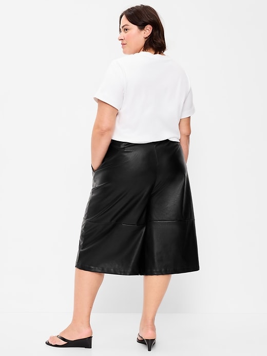 Image number 5 showing, Mid-Rise Faux-Leather Baggy Culottes