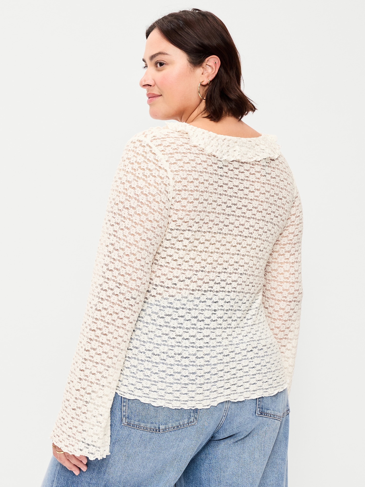 Fitted Bell-Sleeve Ruffle Top