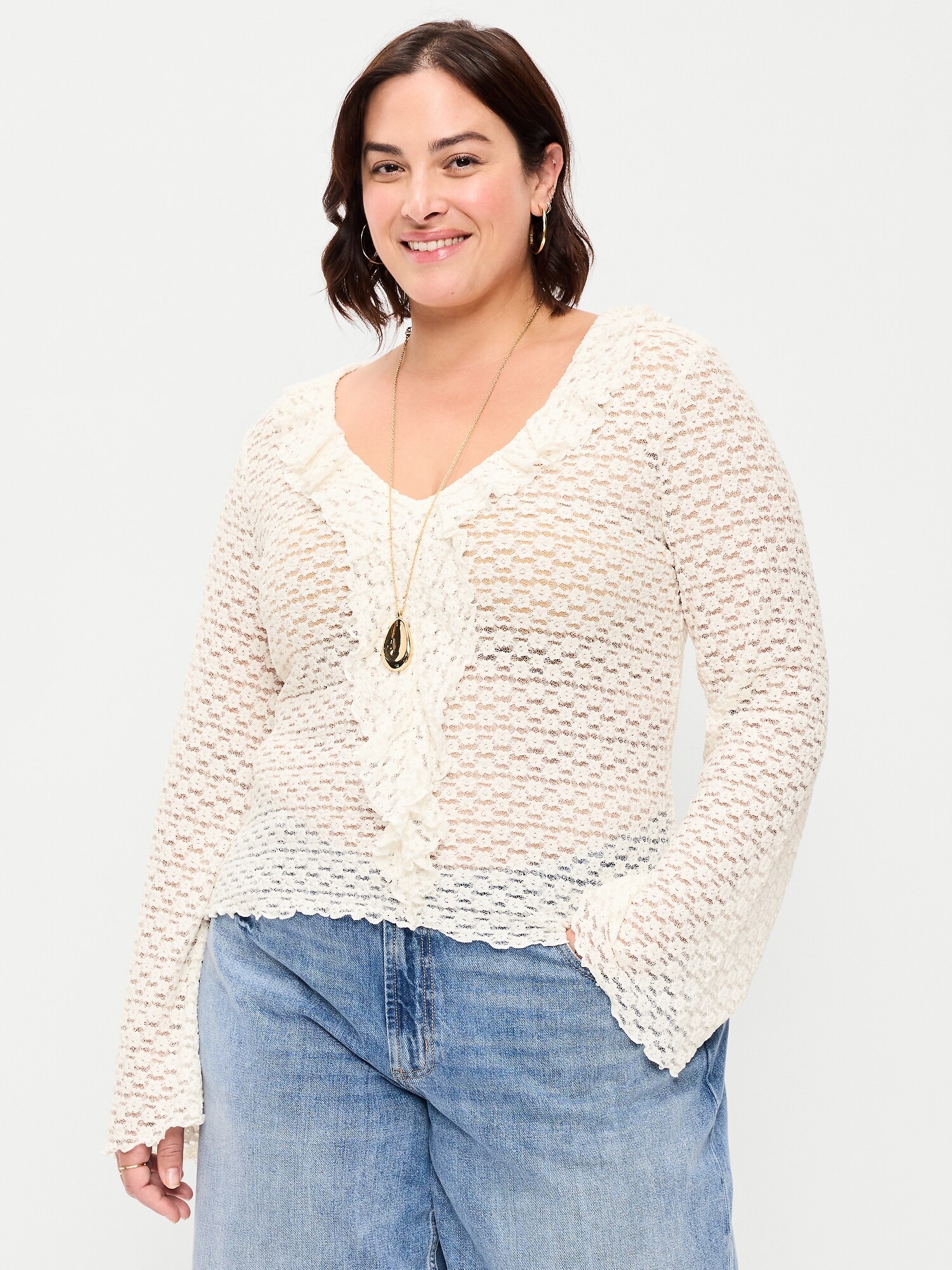 Fitted Bell-Sleeve Ruffle Top
