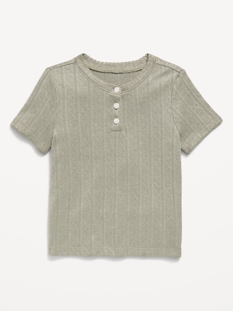 Cozy Short-Sleeve Pointelle-Knit Top for Toddler Girls